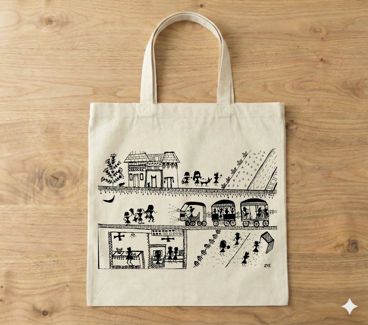 604Handcrafted Bastar-Inspired Art Tote Bag – Tribal Storytelling Design on Eco-Friendly Cotton | Unique Ethnic Accessory