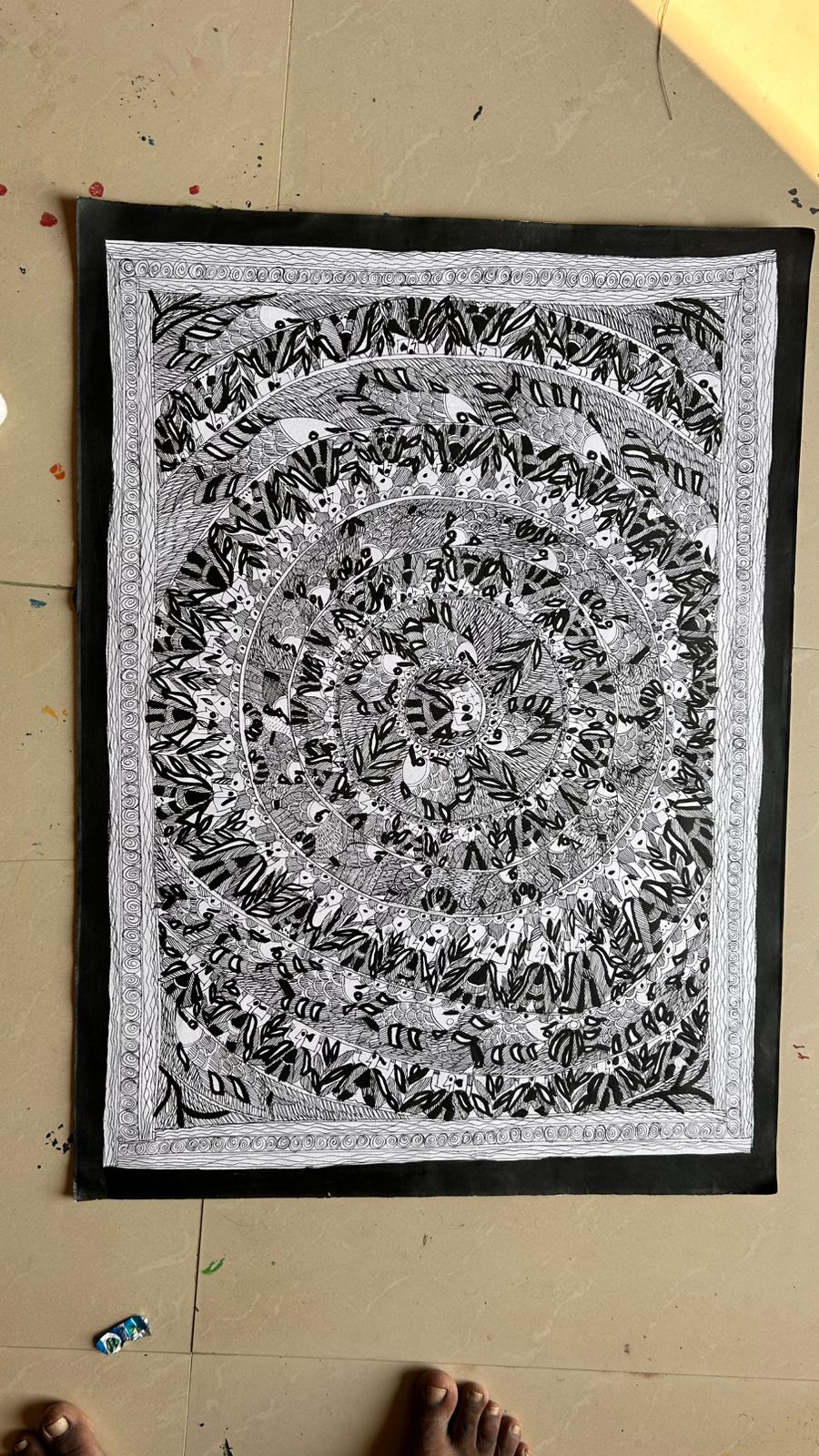 302 Handmade Black & White Madhubani Painting – Traditional Indian Folk Art | Bihar Handicraft