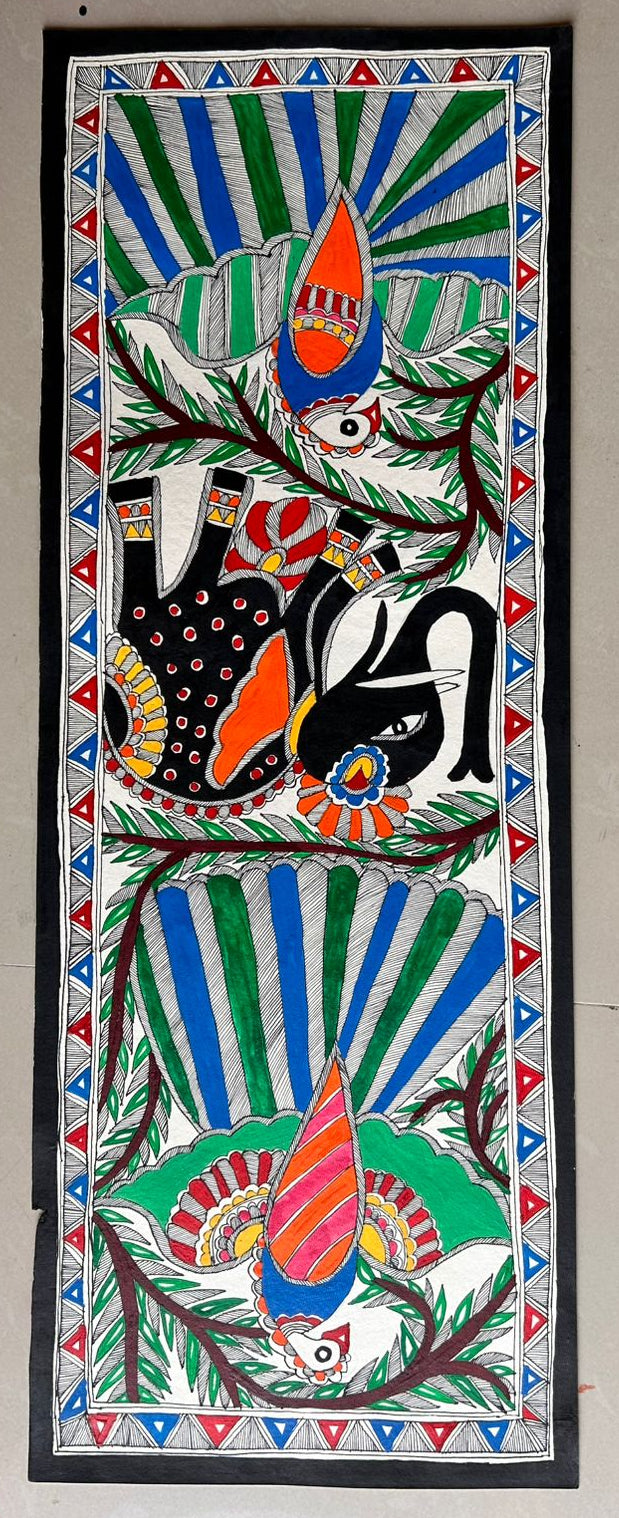 311 Handmade Madhubani Painting of Birds & Nature – Traditional Indian Folk Art | Bihar Handicraft