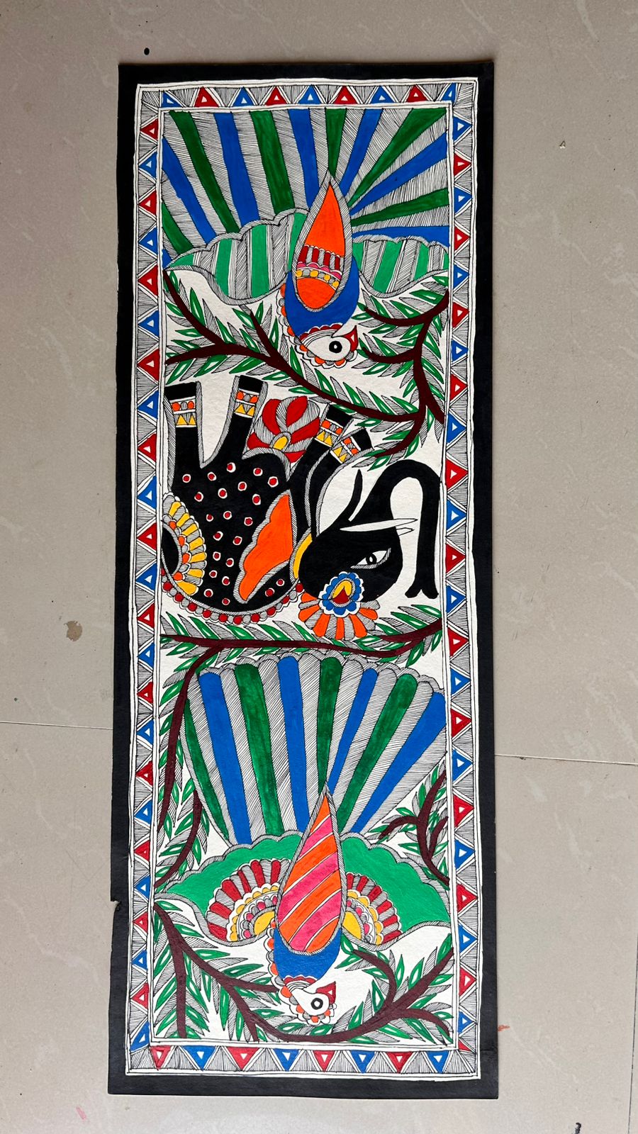 316 Handmade Madhubani Painting of Birds & Nature – Traditional Indian Folk Art | Bihar Handicraft