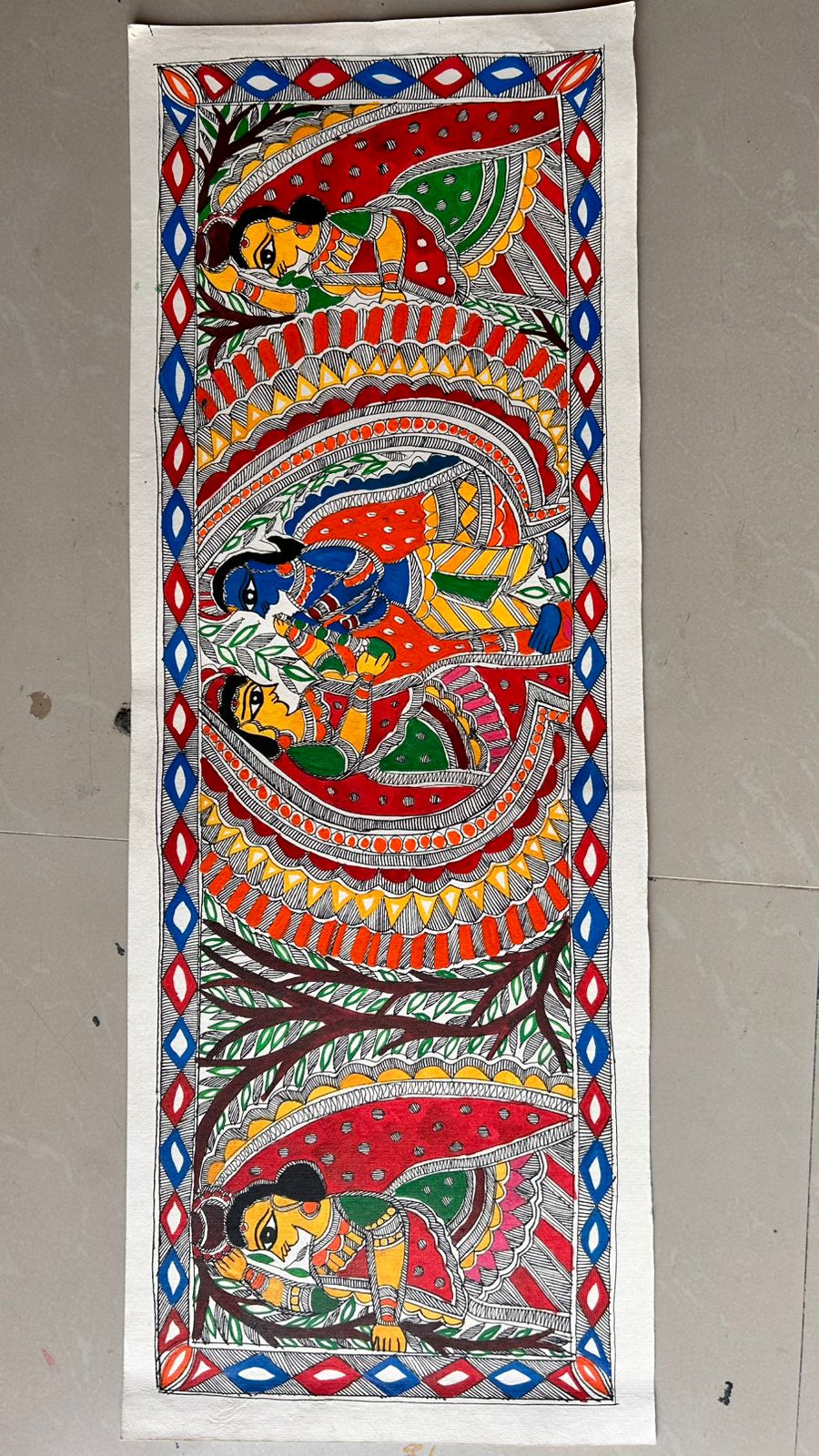 317 Handmade Madhubani Painting of Radha Krishna – Traditional Indian Folk Art | Bihar Handicraft