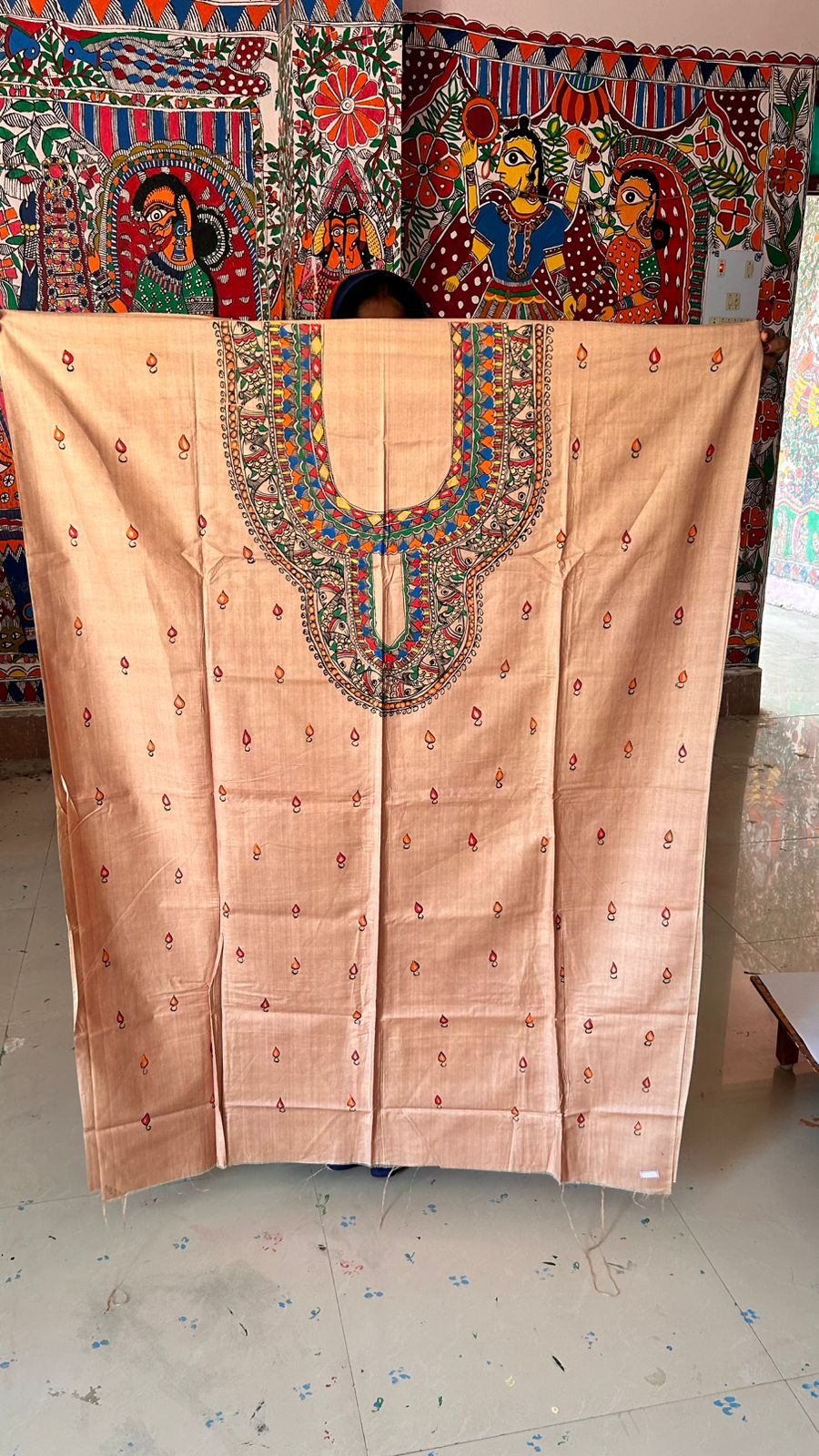 326 Handmade Madhubani Painting Kurta Fabric – Traditional Ethnic Wear | Bihar Handicraft