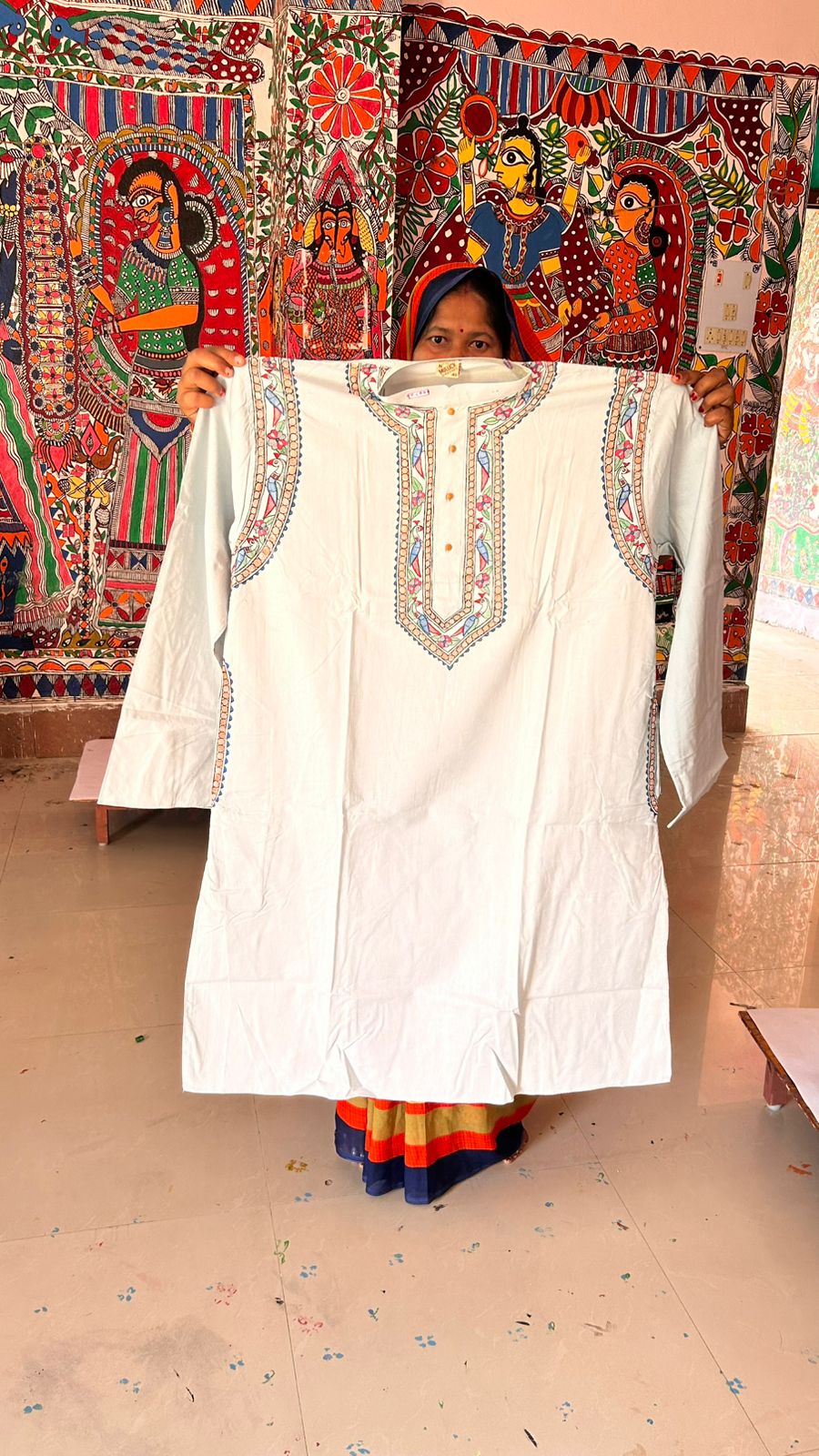 331 Handmade Cotton Kurta with Madhubani Painting – Traditional Indian Ethnic Wear | Bihar Handicraft