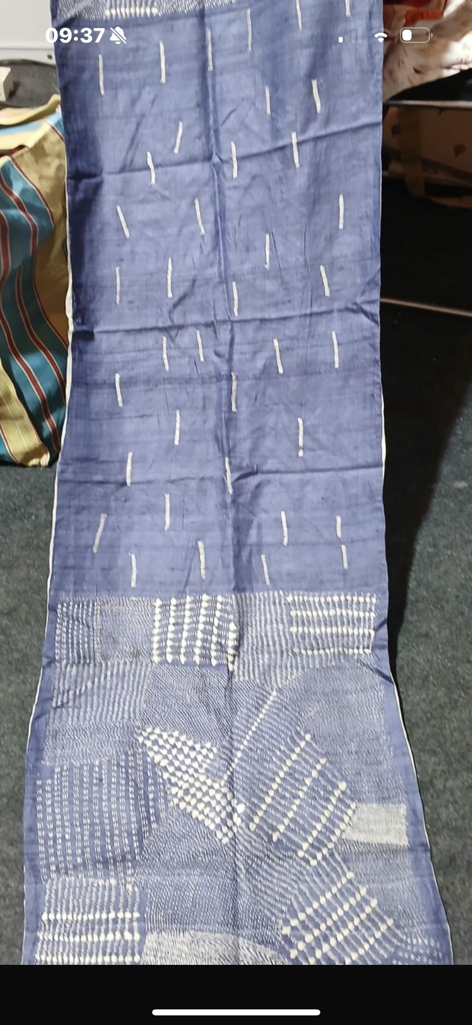 403 Handcrafted Sujini Embroidery Dupatta – Indigo Blue with Minimalist Geometric Motifs | Bihar Handloom