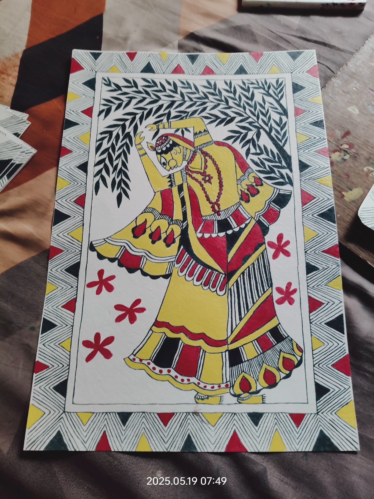 Handcrafted Manjusha Painting – Traditional Woman Motif with Floral Design | Bihar Folk Art