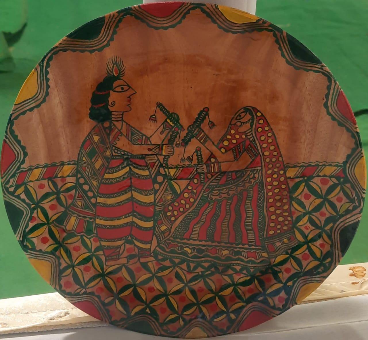 Handcrafted Manjusha Painting Decorative Plate – Folk Art Depicting Traditional Ritual | Bihar Handloom