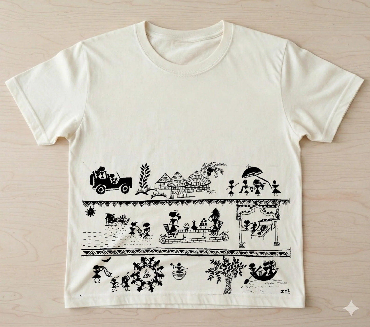 608 Handcrafted Bastar-Inspired Art T-Shirt – Tribal Wedding Story Design on Premium Cotton | Unique Ethnic Wear