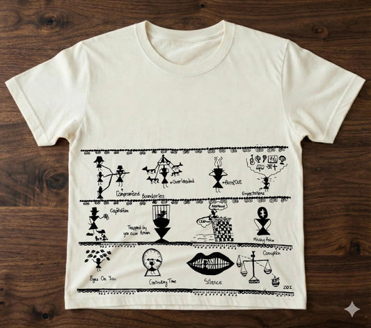 612 Handcrafted Bastar-Inspired Art T-Shirt – Tribal Storytelling Design on Premium Cotton | Unique Ethnic Wear