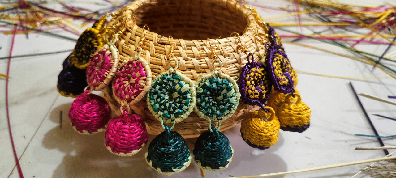Handmade Sikki Craft Earrings – Traditional Bihar Natural Grass Jhumka Set
