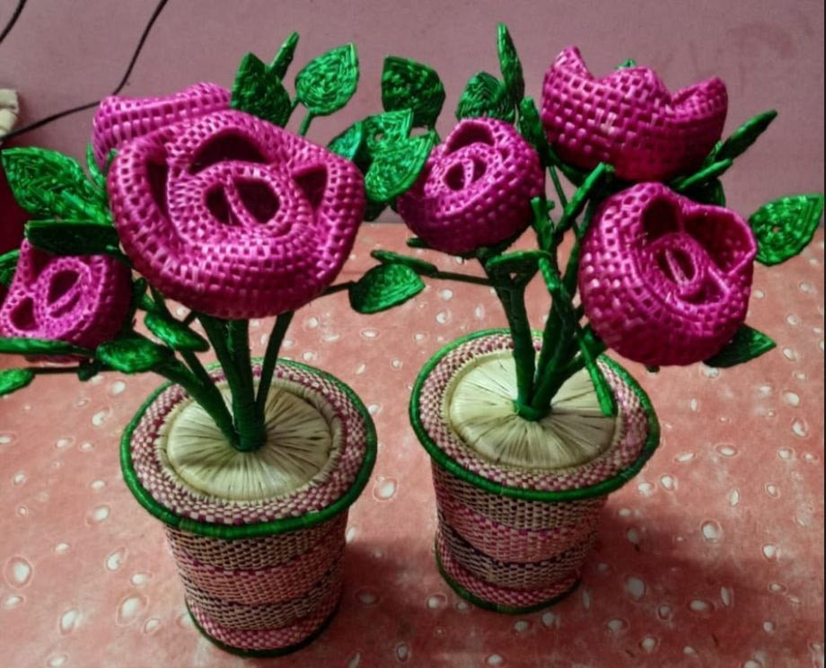 GI Tagged Sikki Grass Handwoven Flower Pot from Bihar