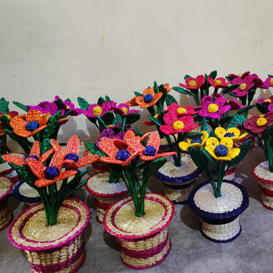 GI Tagged Sikki Grass Handwoven Flower Pot from Bihar