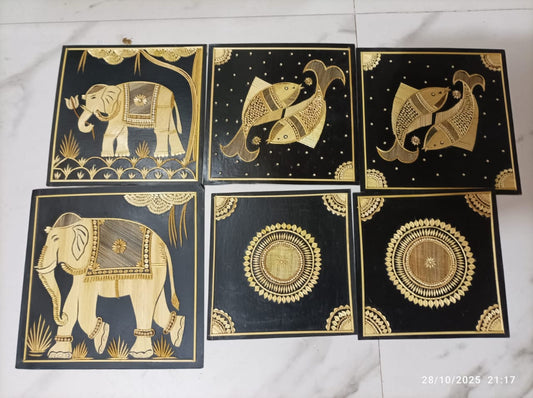 Handcrafted Sikki Art Wall Frames – Elephant Motif Set from Bihar Folk Craft