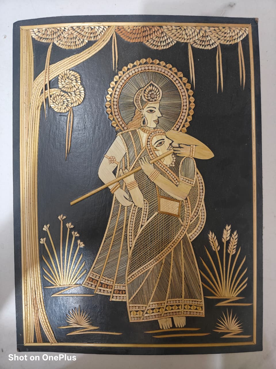 Handcrafted Sikki Art Wall Frame – Radha Krishna Design from Bihar Folk Craft