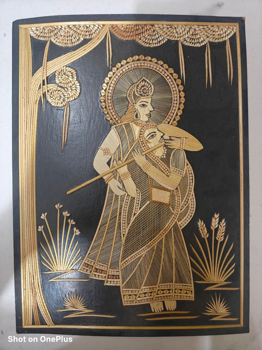 Handcrafted Sikki Art Wall Frame – Radha Krishna Design from Bihar Folk Craft