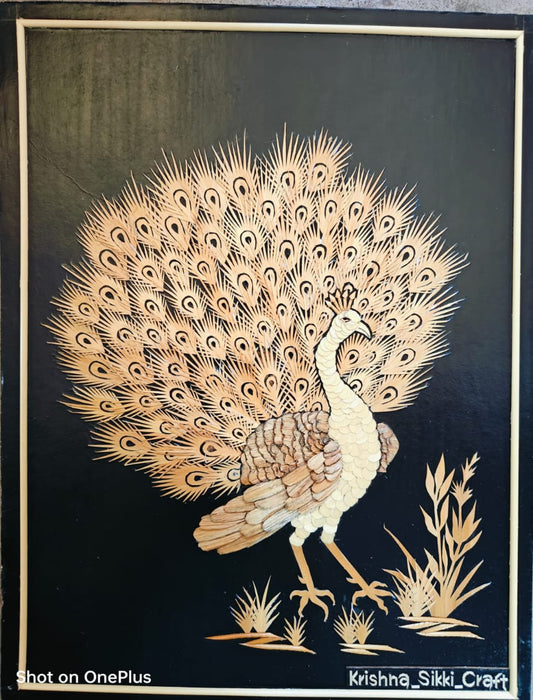 Handcrafted Sikki Art Wall Frame – Elegant Peacock Design from Bihar