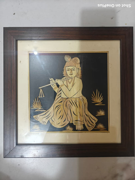 Handcrafted Sikki Art Wall Frame – Traditional Bihar Craft Krishna Design