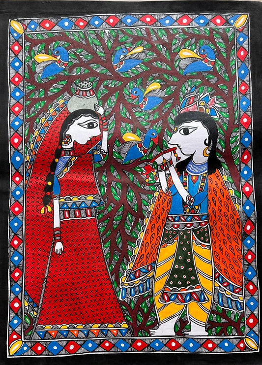 304  Handmade Madhubani Painting of Radha Krishna – Traditional Indian Folk Art | Bihar Handicraft