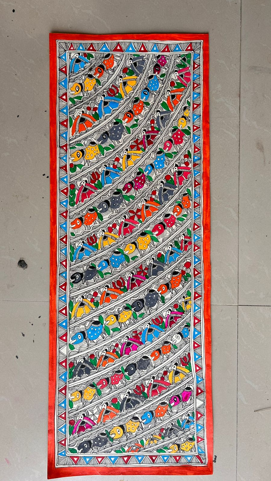 308 Handmade Madhubani Painting of Colorful Fish – Traditional Indian Folk Art | Bihar Handicraft