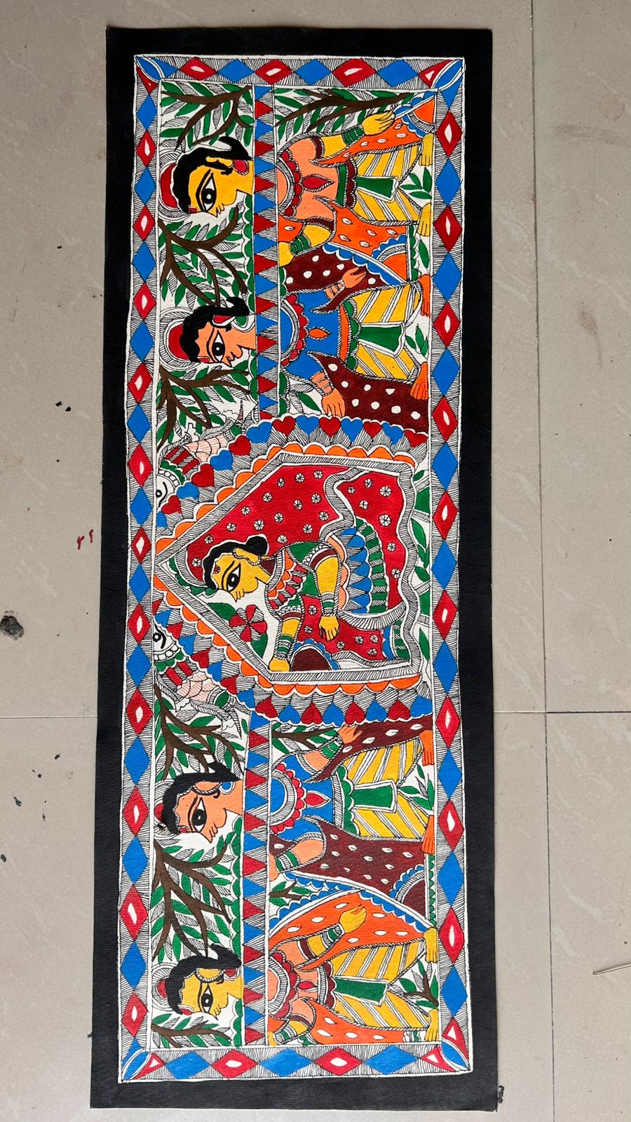 309  Handmade Madhubani Painting of Traditional Wedding Scene – Indian Folk Art | Bihar Handicraft
