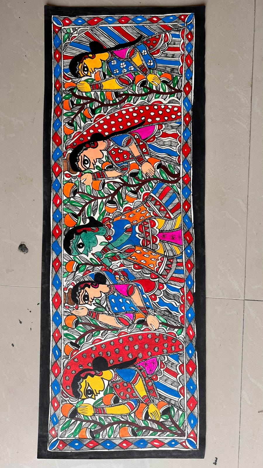 310  Handmade Madhubani Painting of Women in Traditional Attire – Indian Folk Art | Bihar Handicraft