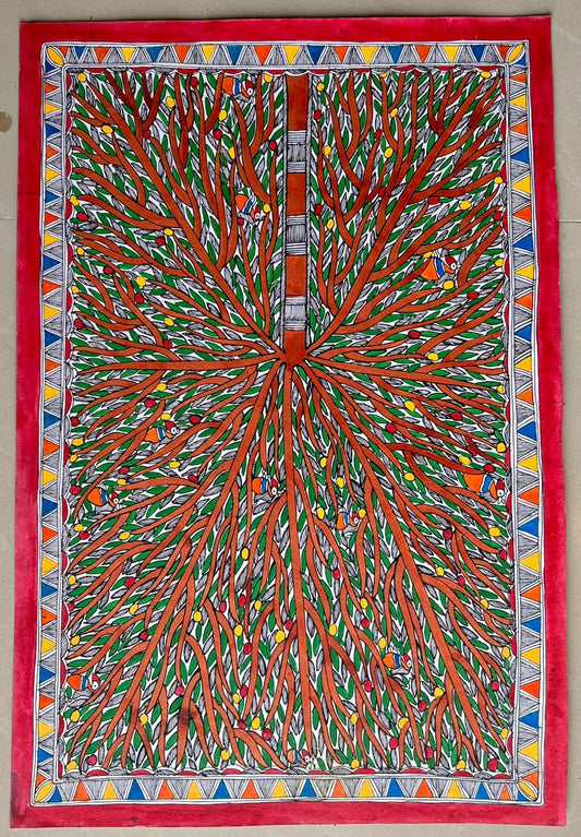 315  Handmade Madhubani Painting of Tree of Life – Traditional Indian Folk Art | Bihar Handicraft