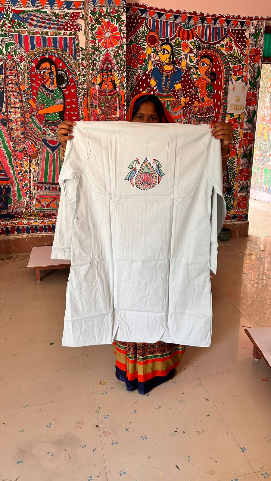 330  Handmade Cotton Kurta with Madhubani Painting – Elegant Ethnic Wear | Bihar Handicraft