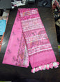528  Handwoven Bhagalpur Silk Dupatta – Bright Pink with Madhubani-Inspired Peacock & Floral Motifs | Bihar Handloom