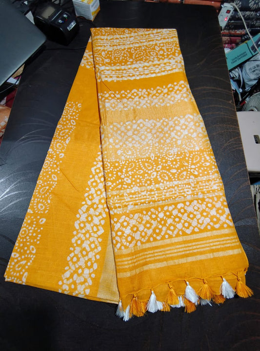 524 Handwoven Bhagalpur Silk Dupatta – Mustard Yellow with White Traditional Patterns | Bihar Handloom