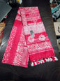 522 Handwoven Bhagalpur Silk Dupatta – Bright Pink with White Tie-Dye Floral & Geometric Motifs | Bihar Handloom