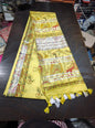 516  Handwoven Bhagalpur Silk Dupatta – Yellow with Madhubani-Inspired Peacock & Floral Motifs | Bihar Handloom