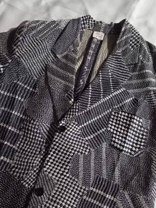 420  Handmade Madhubani Painting Jacket – Black & White Abstract Geometric Design | Bihar Handicraft