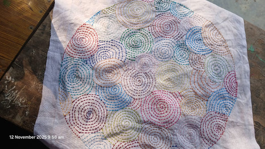 418 Handcrafted Sujini Embroidery Wall Art – Multicolor Spiral Motifs on Cotton Fabric | Bihar Handloom