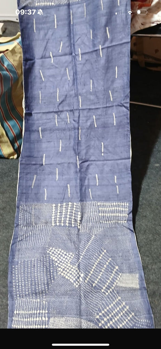 403  Handcrafted Sujini Embroidery Dupatta – Indigo Blue with Minimalist Geometric Motifs | Bihar Handloom