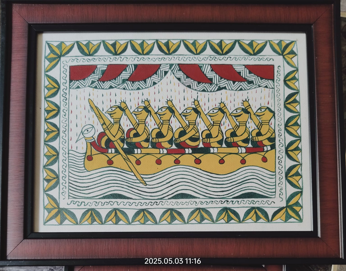 Handcrafted Manjusha Painting – Traditional Boat Race Folk Art on Framed Canvas | Bihar Handloom