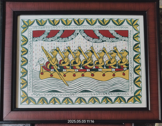Handcrafted Manjusha Painting – Traditional Boat Race Folk Art on Framed Canvas | Bihar Handloom