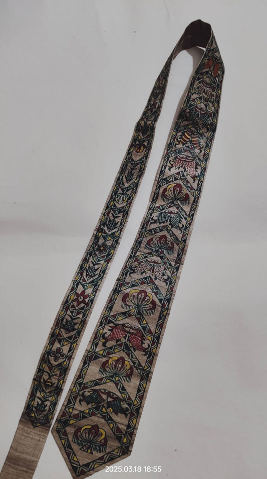 Handcrafted Manjusha Painting Necktie – Traditional Folk Art Motifs on Fabric | Bihar Handloom