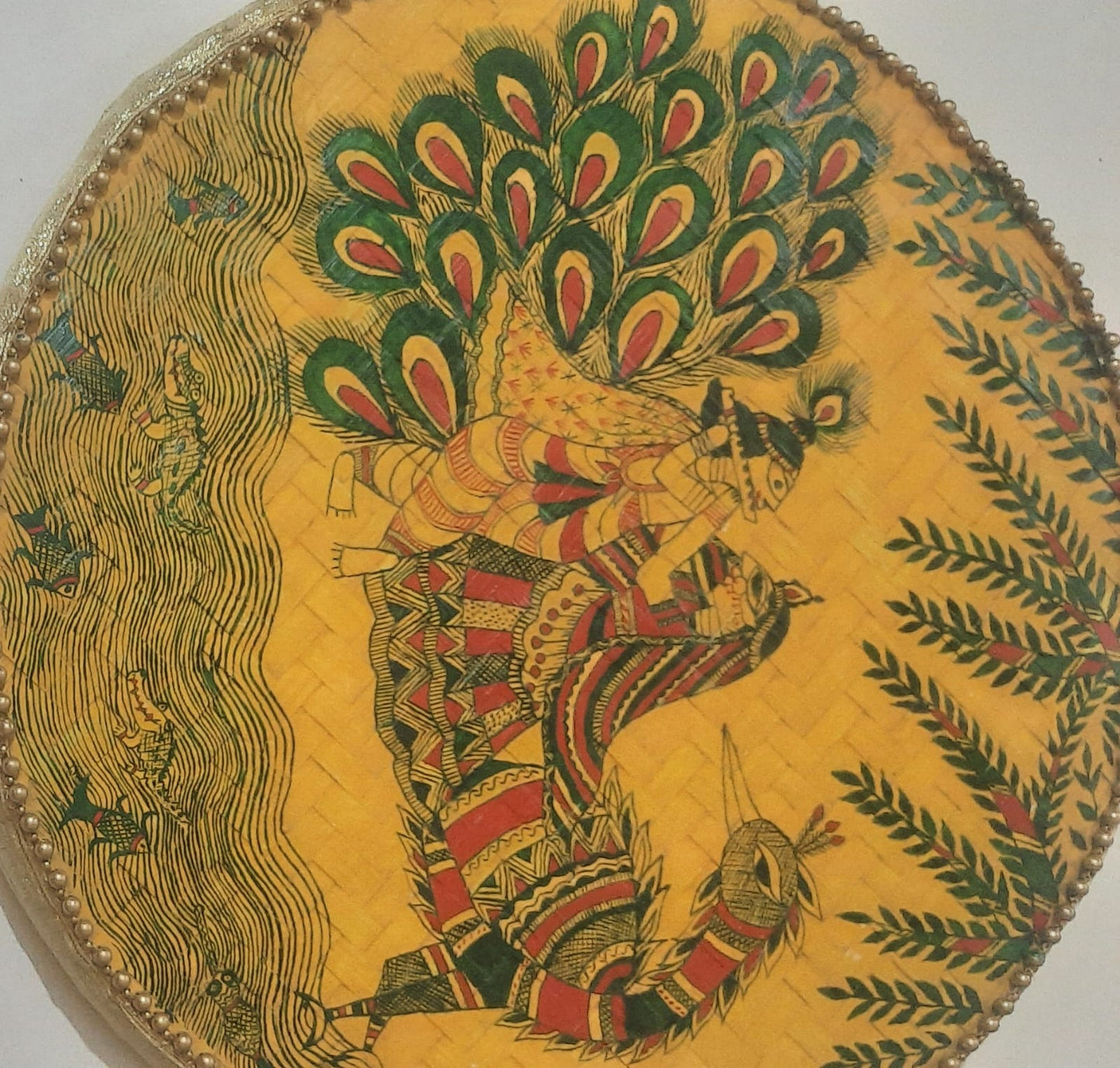 Handcrafted Manjusha Painting Decorative Tray – Peacock Motif with Folk Art Detailing | Bihar Traditional Craft