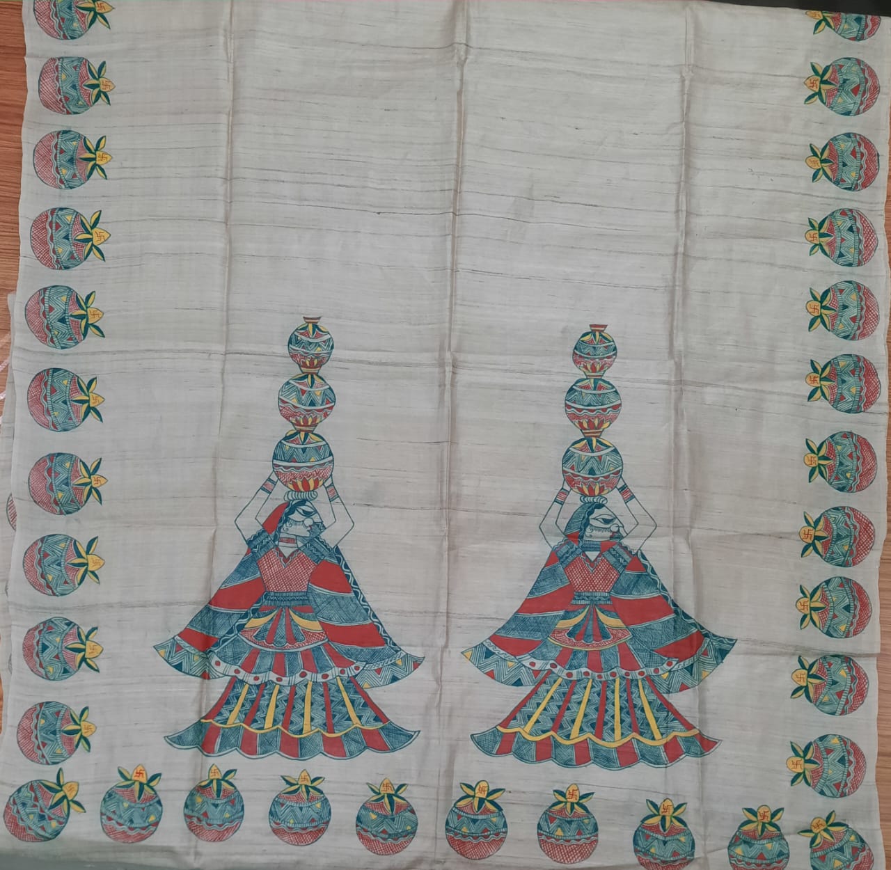 Handcrafted Manjusha Painting Wall Hanging – Traditional Folk Art with Women & Pot Motifs | Bihar Handloom