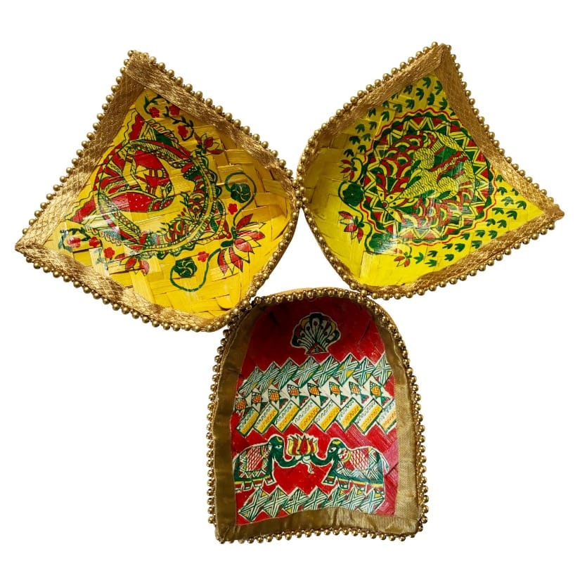 Handcrafted Manjusha Painting Decorative Basket Set – Traditional Folk Art from Bihar
